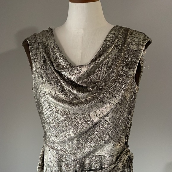 Connect women’s OVERSIZED METALLIC jumpsuit LIQUID stretch gold blk WIDE LEG Sm - Picture 6 of 16